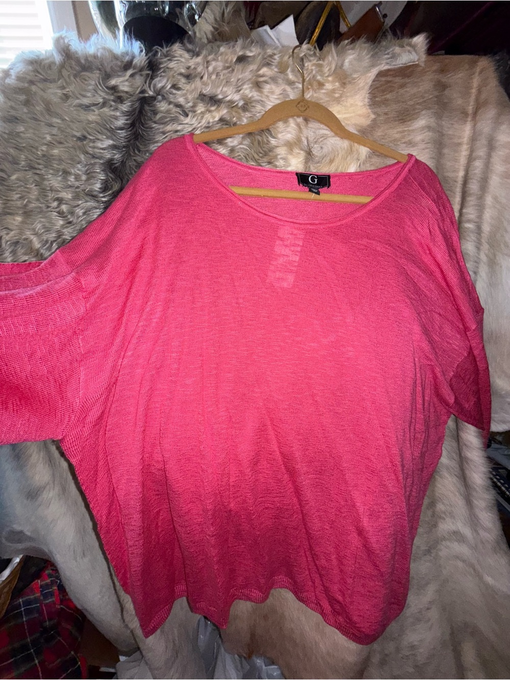 G by Giuliana 3X Pink Open Knit Dolman Sleeve Sweater Top